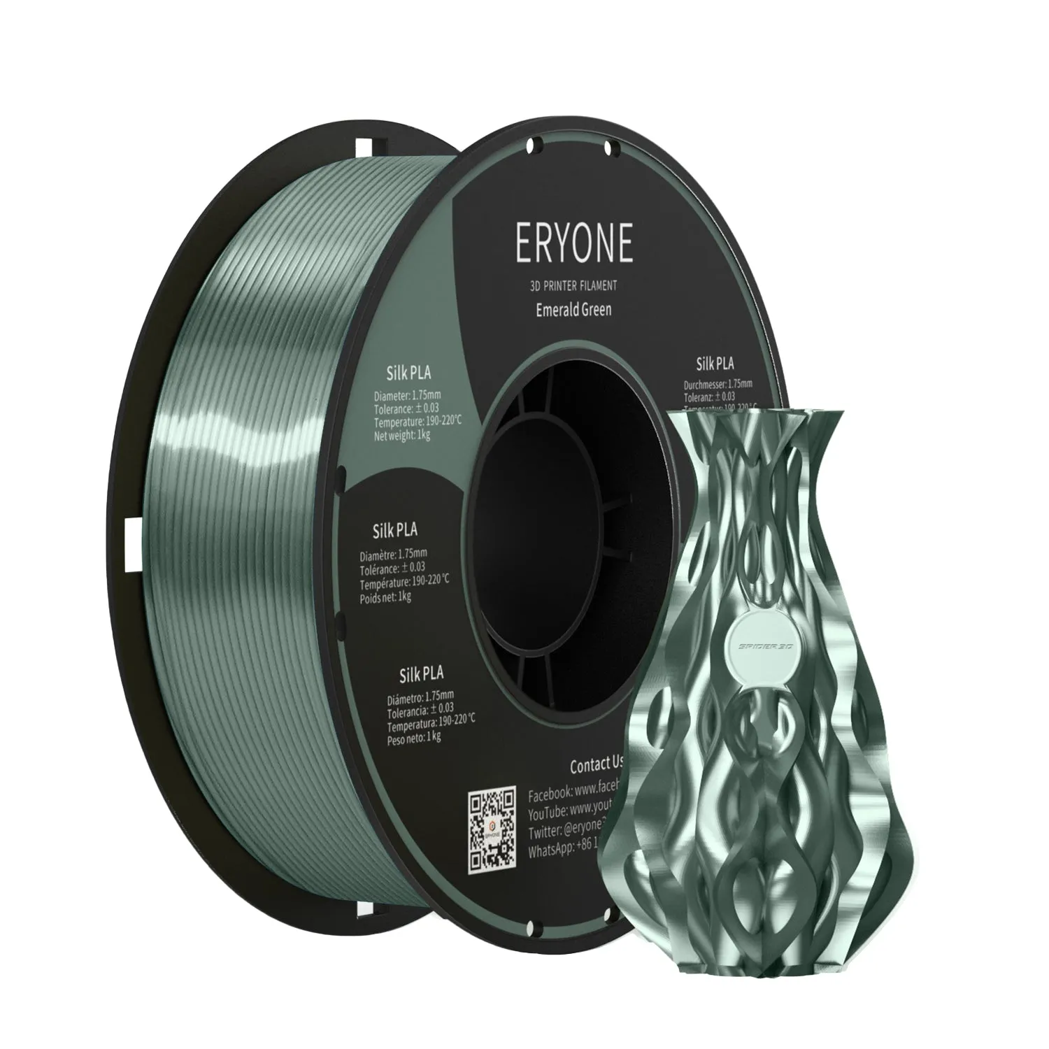 ERYONE Silk PLA Filament 1.75mm, Silky Shiny 3D Printing Material for 3D Printer and 3D Pen, 1kg 1 Spool, 1.75mm