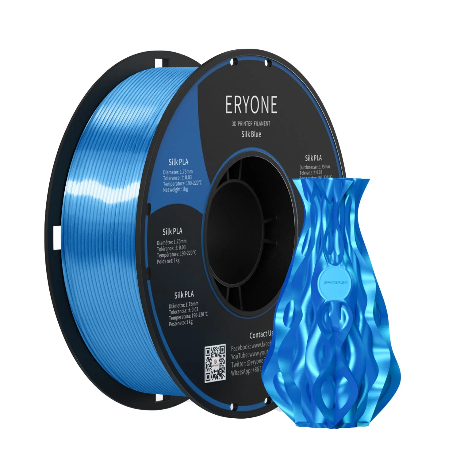 ERYONE Silk PLA Filament 1.75mm, Silky Shiny 3D Printing Material for 3D Printer and 3D Pen, 1kg 1 Spool, 1.75mm