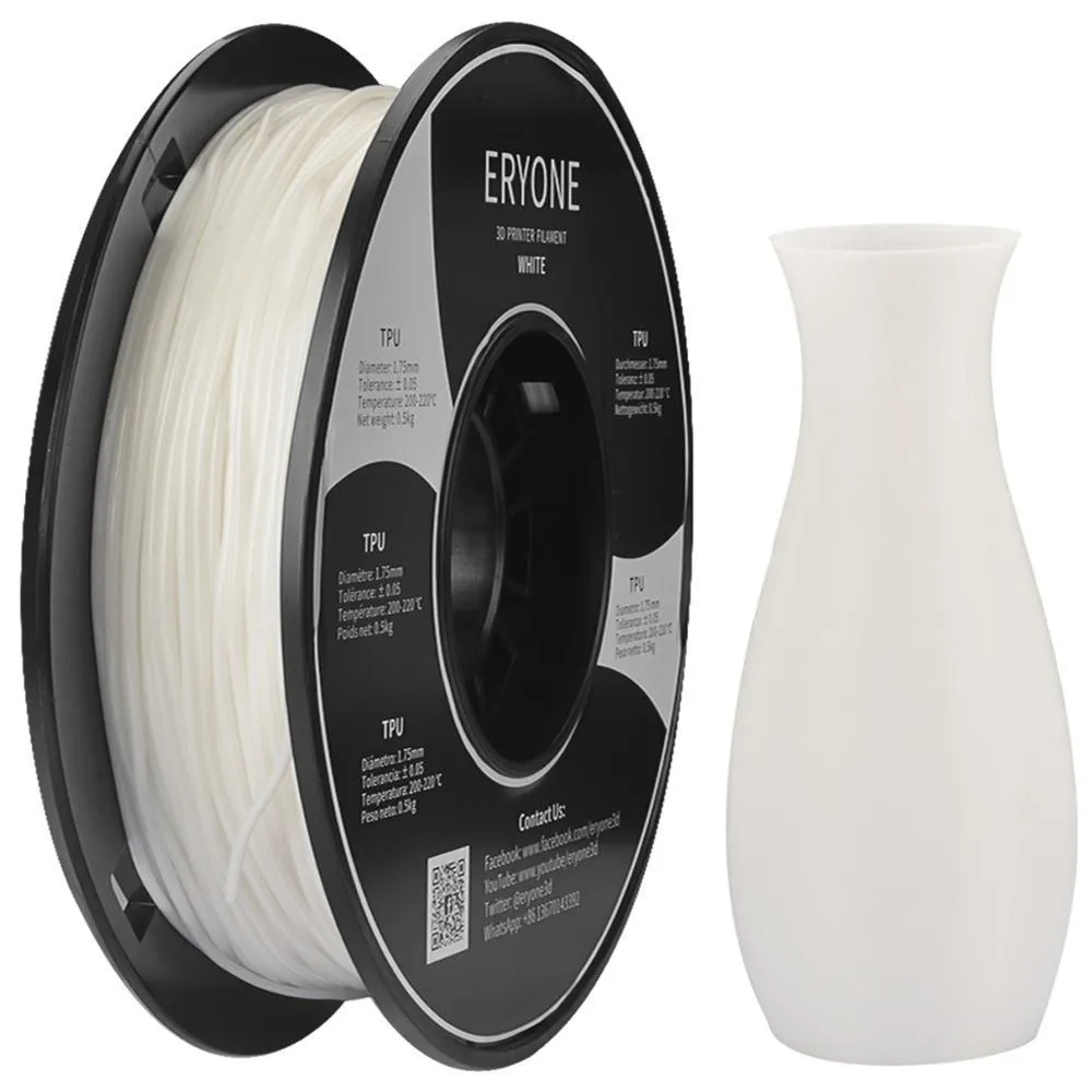 ERYONE TPU Filament 500g 0.5kg 1.75mm 3D Printer Filament White Black Blue Red Clear Make Bendy Models