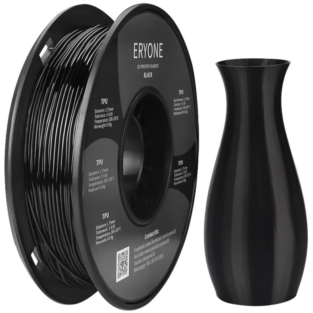 ERYONE TPU Filament 500g 0.5kg 1.75mm 3D Printer Filament White Black Blue Red Clear Make Bendy Models