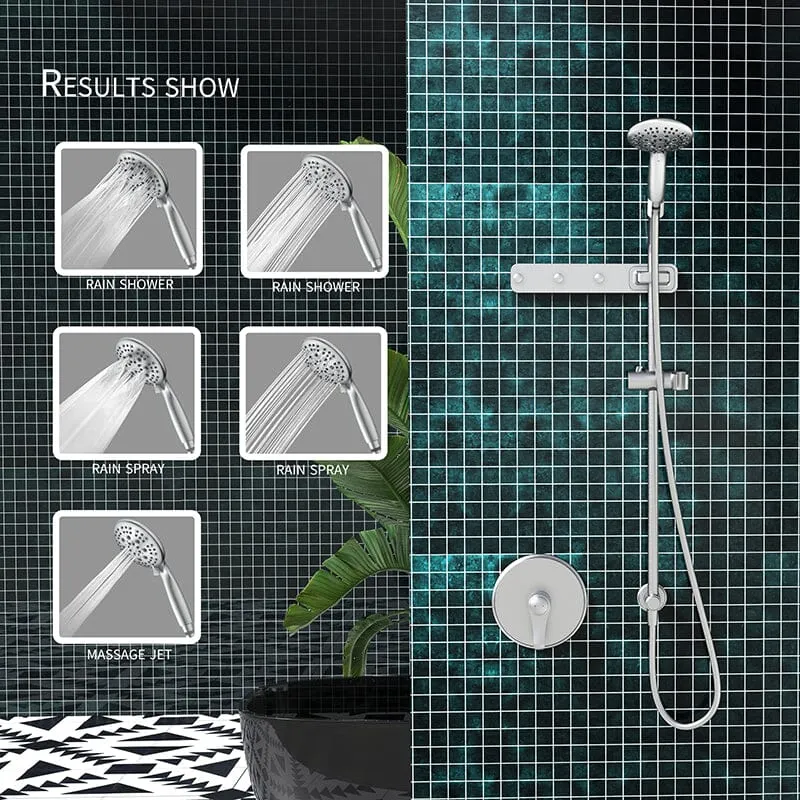 Full Slide Bar 6 Spray Modes 4.7'' Shower Head with Valve and Hook