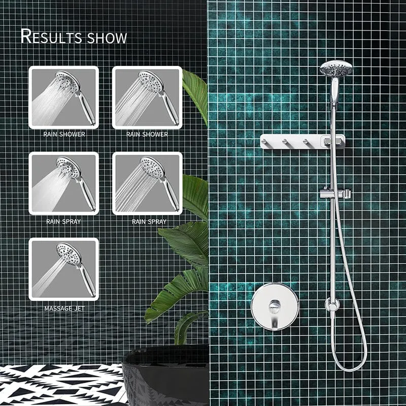 Full Slide Bar 6 Spray Modes 4.7'' Shower Head with Valve and Hook