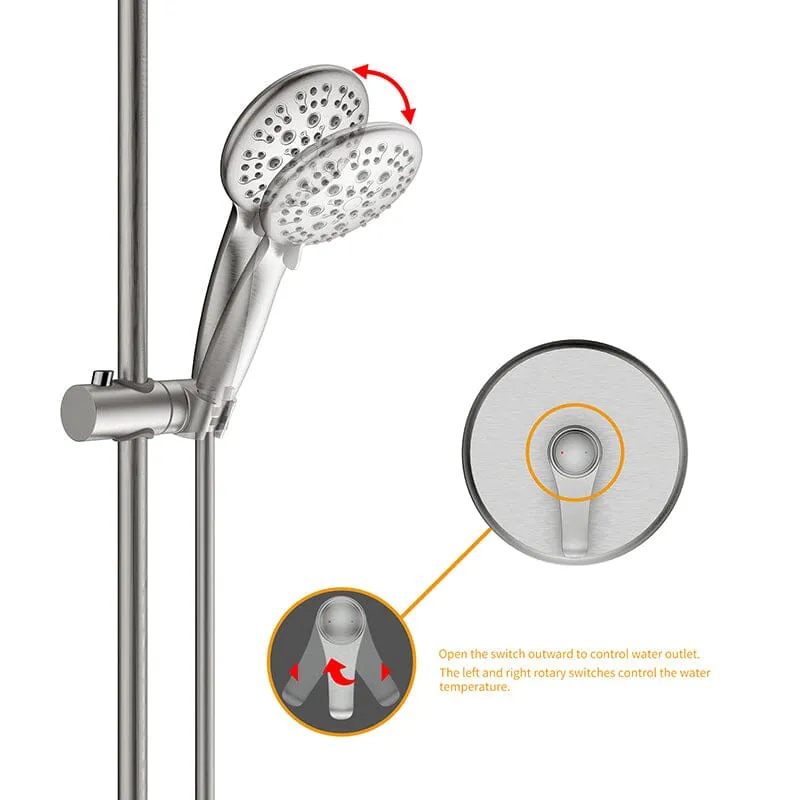 Full Slide Bar 6 Spray Modes 4.7'' Shower Head with Valve and Hook