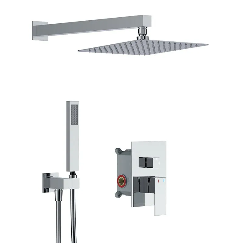 Giving Tree 12" Wall Mount Square Shower Systems with Head Shower & Hand Shower Combo Set