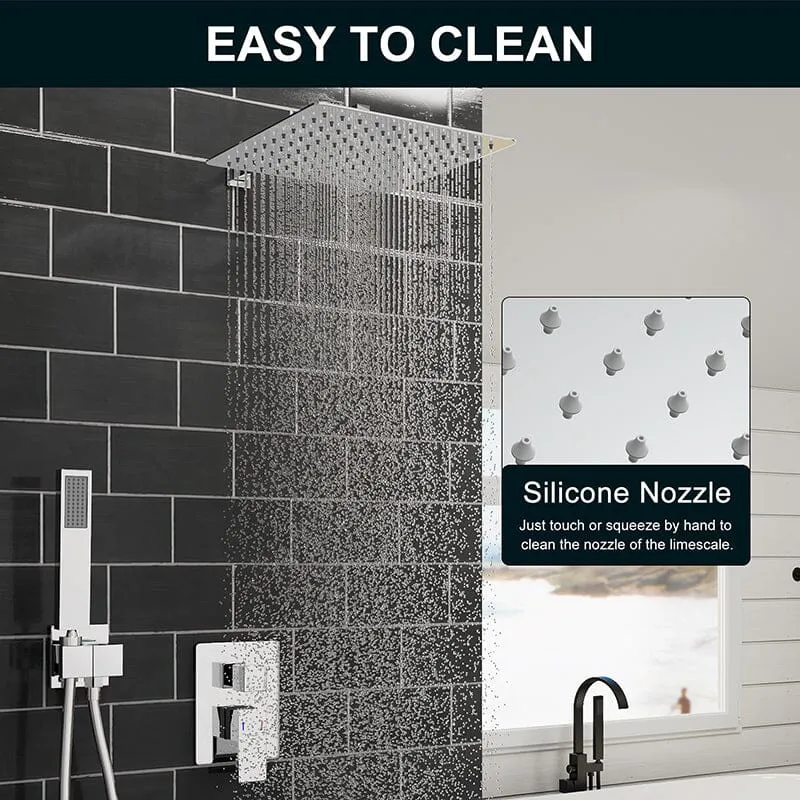 Giving Tree 12" Wall Mount Square Shower Systems with Head Shower & Hand Shower Combo Set