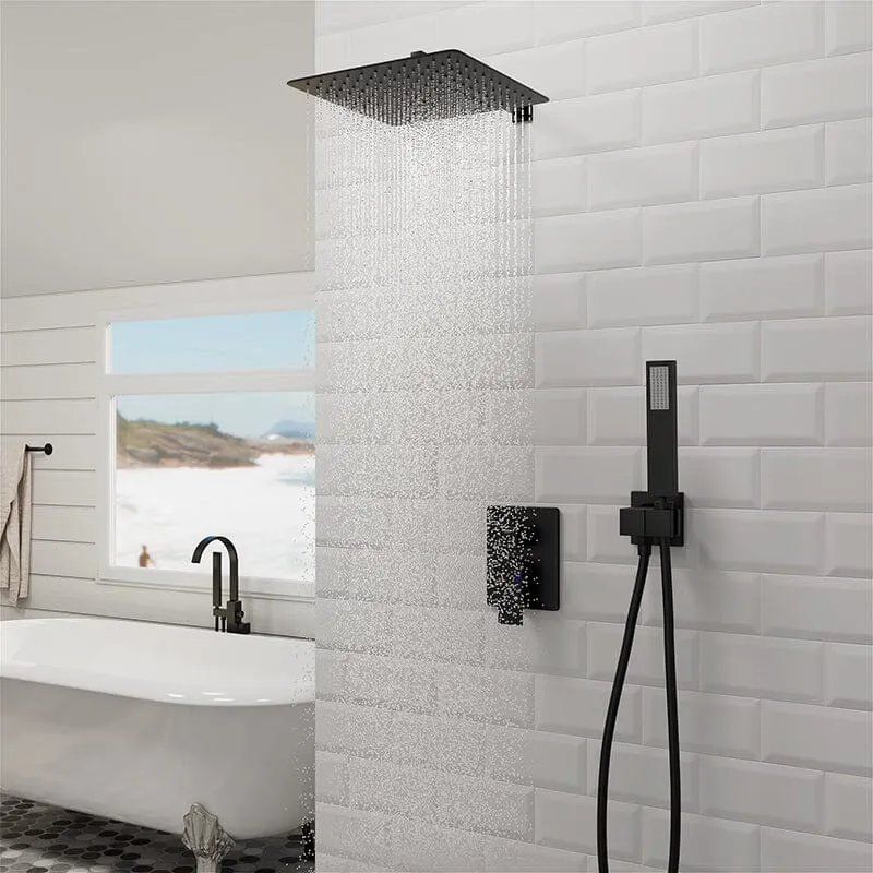 Giving Tree 12" Wall Mount Square Shower Systems with Head Shower & Hand Shower Combo Set