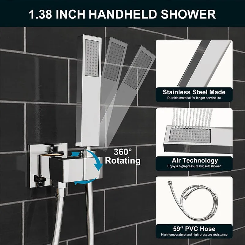 Giving Tree 12" Wall Mount Square Shower Systems with Head Shower & Hand Shower Combo Set