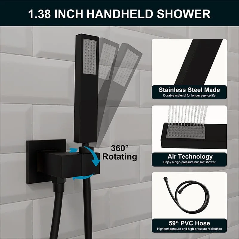 Giving Tree 12" Wall Mount Square Shower Systems with Head Shower & Hand Shower Combo Set