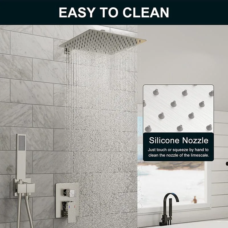 Giving Tree 12" Wall Mount Square Shower Systems with Head Shower & Hand Shower Combo Set