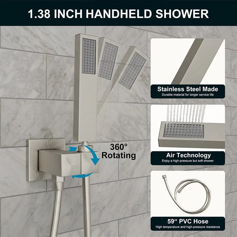 Giving Tree 12" Wall Mount Square Shower Systems with Head Shower & Hand Shower Combo Set