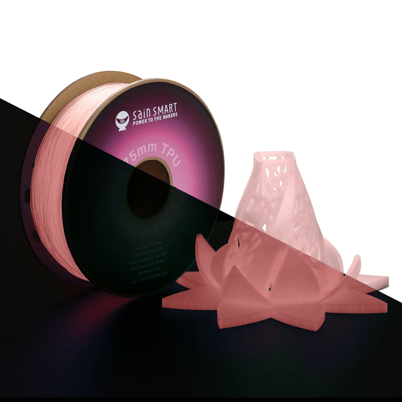 Glow-in-the-dark, Luminous Pink, Flexible TPU Filament 1.75mm 1kg/2.2lb