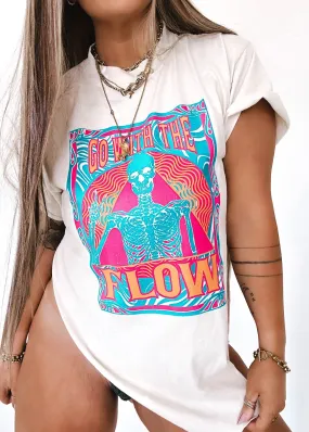 GO WITH THE FLOW (SKELETON) BLEACHED OUT SIDE SLIT TEE