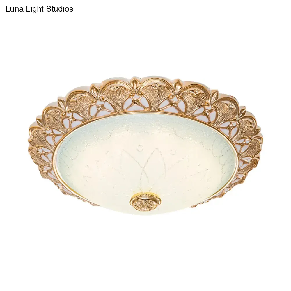 Gold Scallop Flush Light with Frosted Glass - Traditional Hotel Ceiling Mounted Lamp (LED) - Available in 14"/16"/19.5" Width