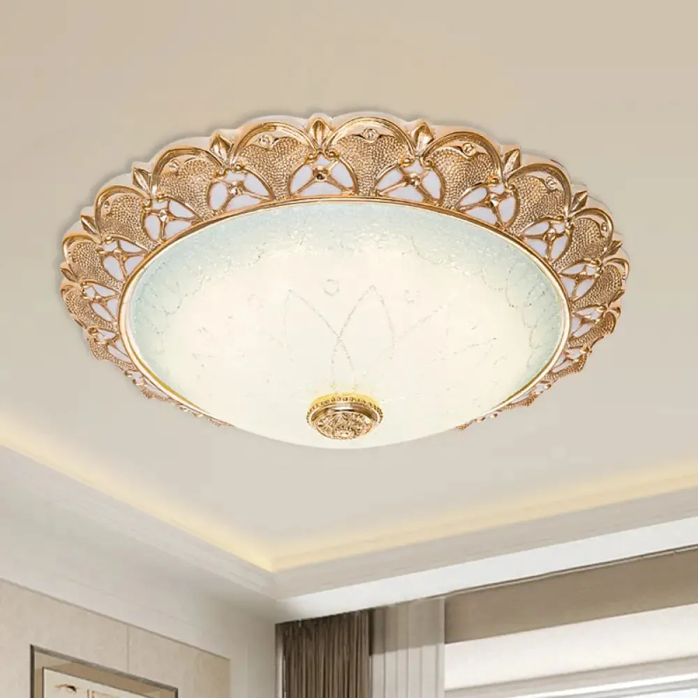 Gold Scallop Flush Light with Frosted Glass - Traditional Hotel Ceiling Mounted Lamp (LED) - Available in 14"/16"/19.5" Width