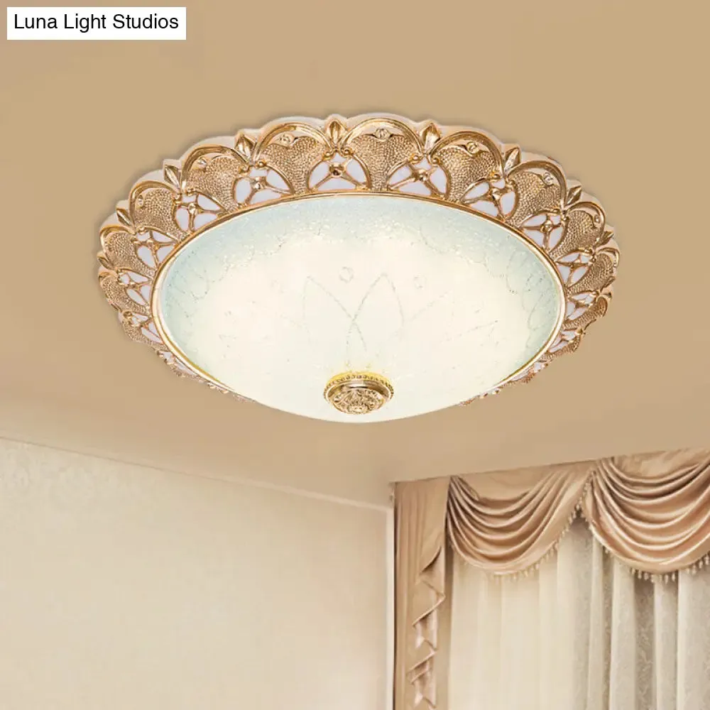 Gold Scallop Flush Light with Frosted Glass - Traditional Hotel Ceiling Mounted Lamp (LED) - Available in 14"/16"/19.5" Width