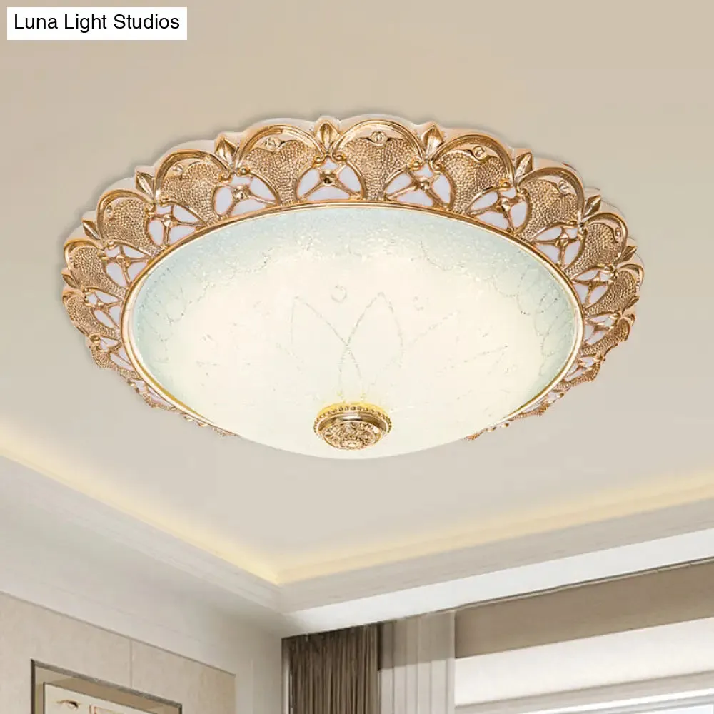 Gold Scallop Flush Light with Frosted Glass - Traditional Hotel Ceiling Mounted Lamp (LED) - Available in 14"/16"/19.5" Width