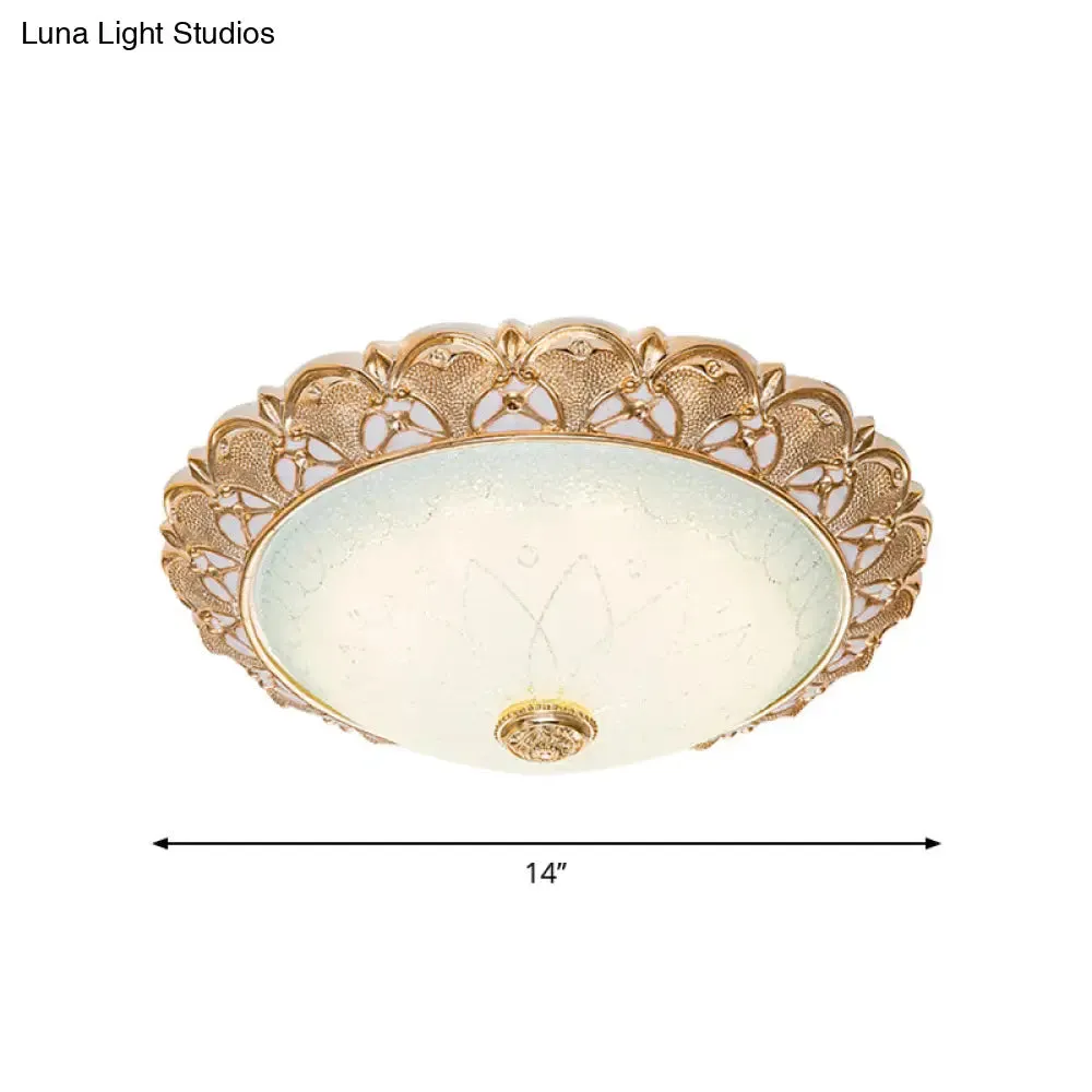 Gold Scallop Flush Light with Frosted Glass - Traditional Hotel Ceiling Mounted Lamp (LED) - Available in 14"/16"/19.5" Width