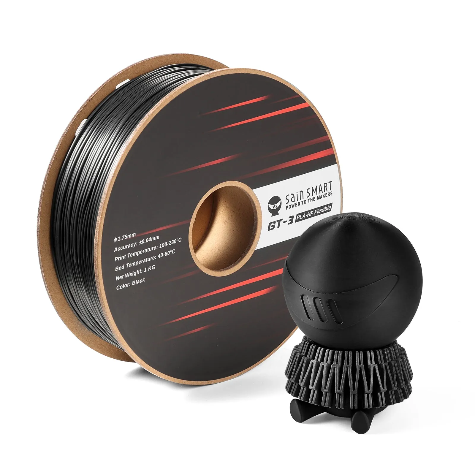 GT-3 High Flowability Flexible PLA Filament 1.75mm, 1KG, ±0.04mm, Black/White