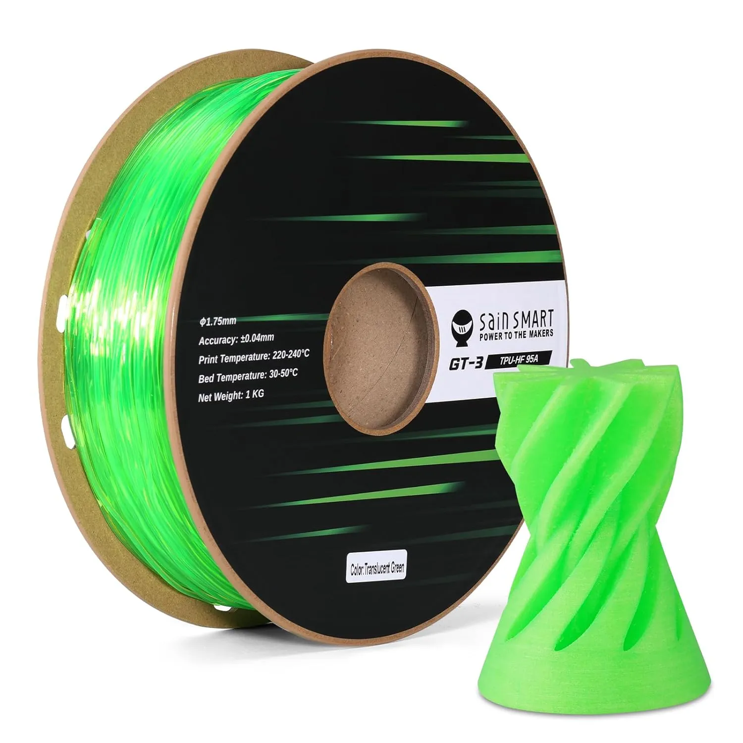 GT-3 High-Speed 95A Flexible TPU Filament, ±0.04mm, 1.75mm, 1kg, Black White Red Yellow Blue Green Transparent