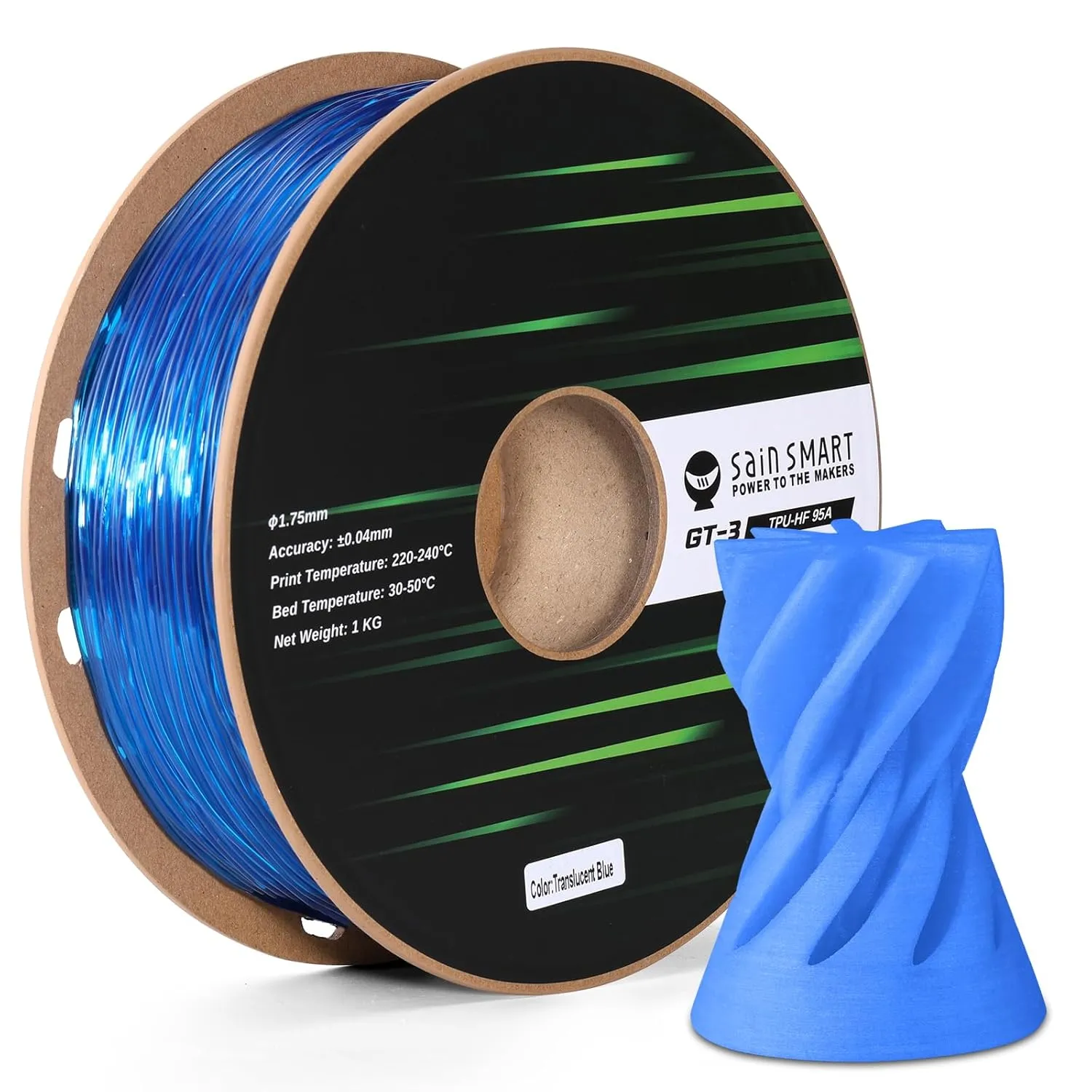 GT-3 High-Speed 95A Flexible TPU Filament, ±0.04mm, 1.75mm, 1kg, Black White Red Yellow Blue Green Transparent