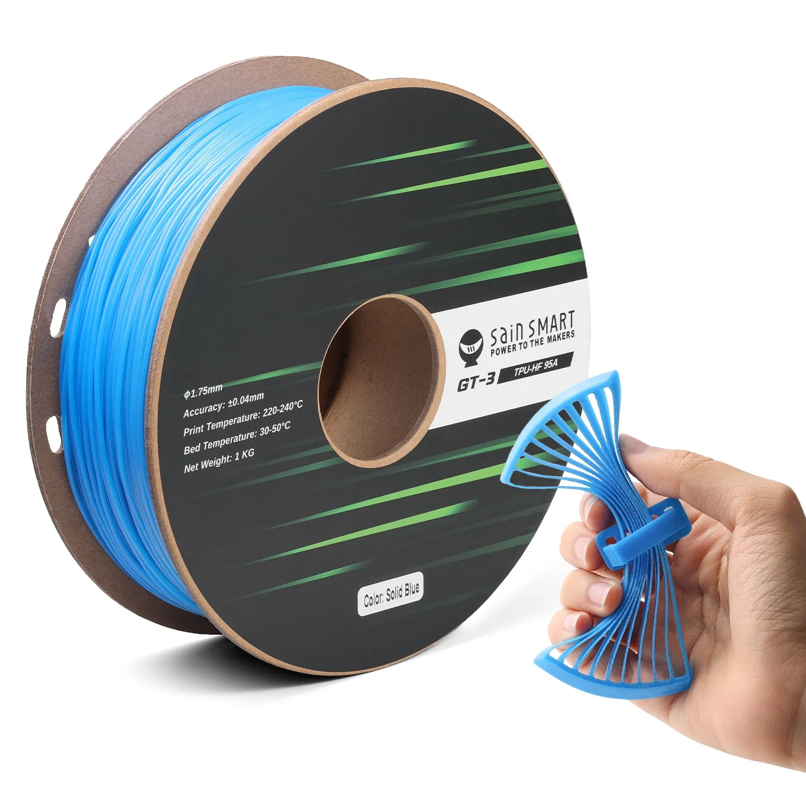 GT-3 High-Speed 95A Flexible TPU Filament, ±0.04mm, 1.75mm, 1kg, Black White Red Yellow Blue Green Transparent