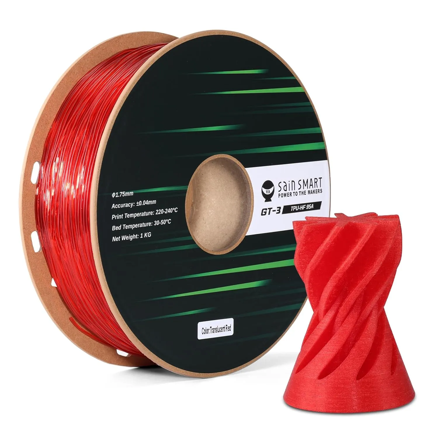 GT-3 High-Speed 95A Flexible TPU Filament, ±0.04mm, 1.75mm, 1kg, Black White Red Yellow Blue Green Transparent