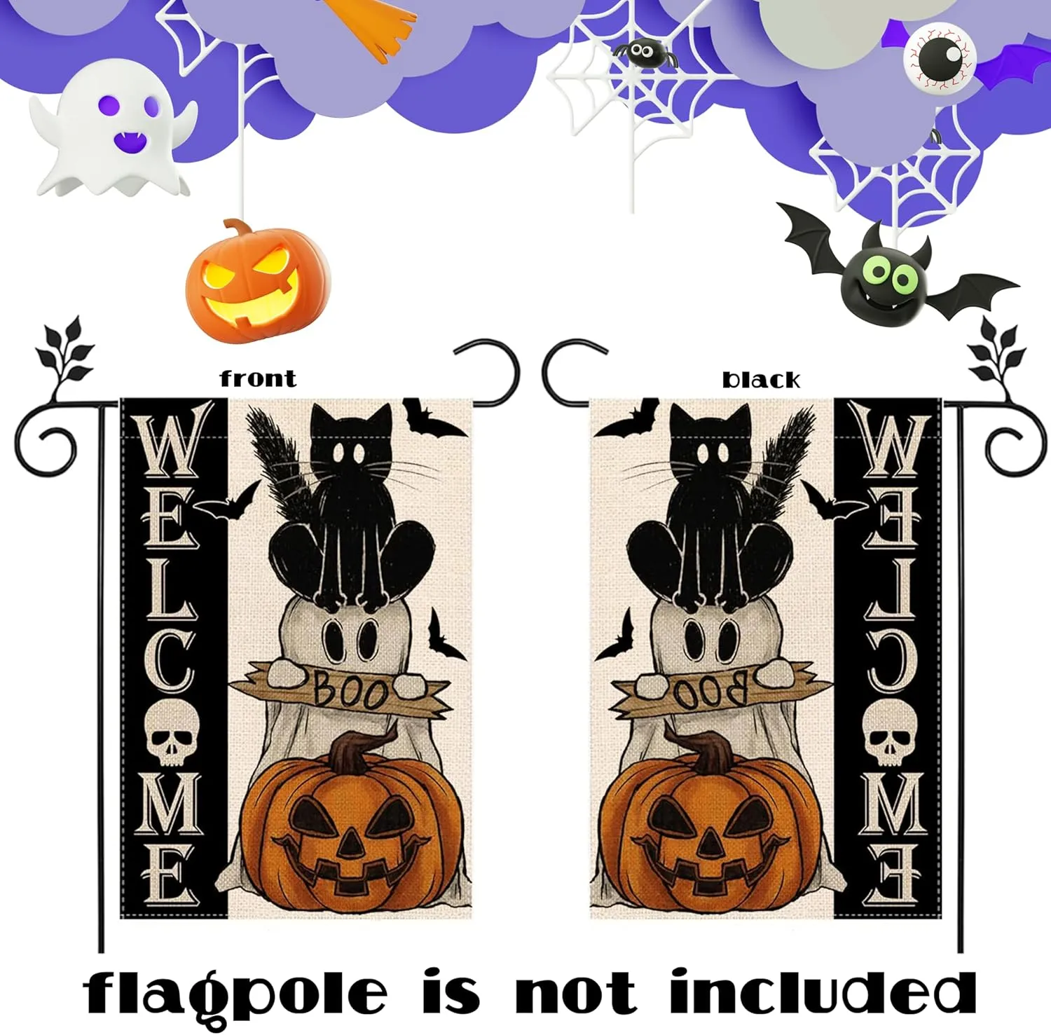 Halloween Garden Flag 12x18 Inch, Vertical Double Sided, 6Pcs