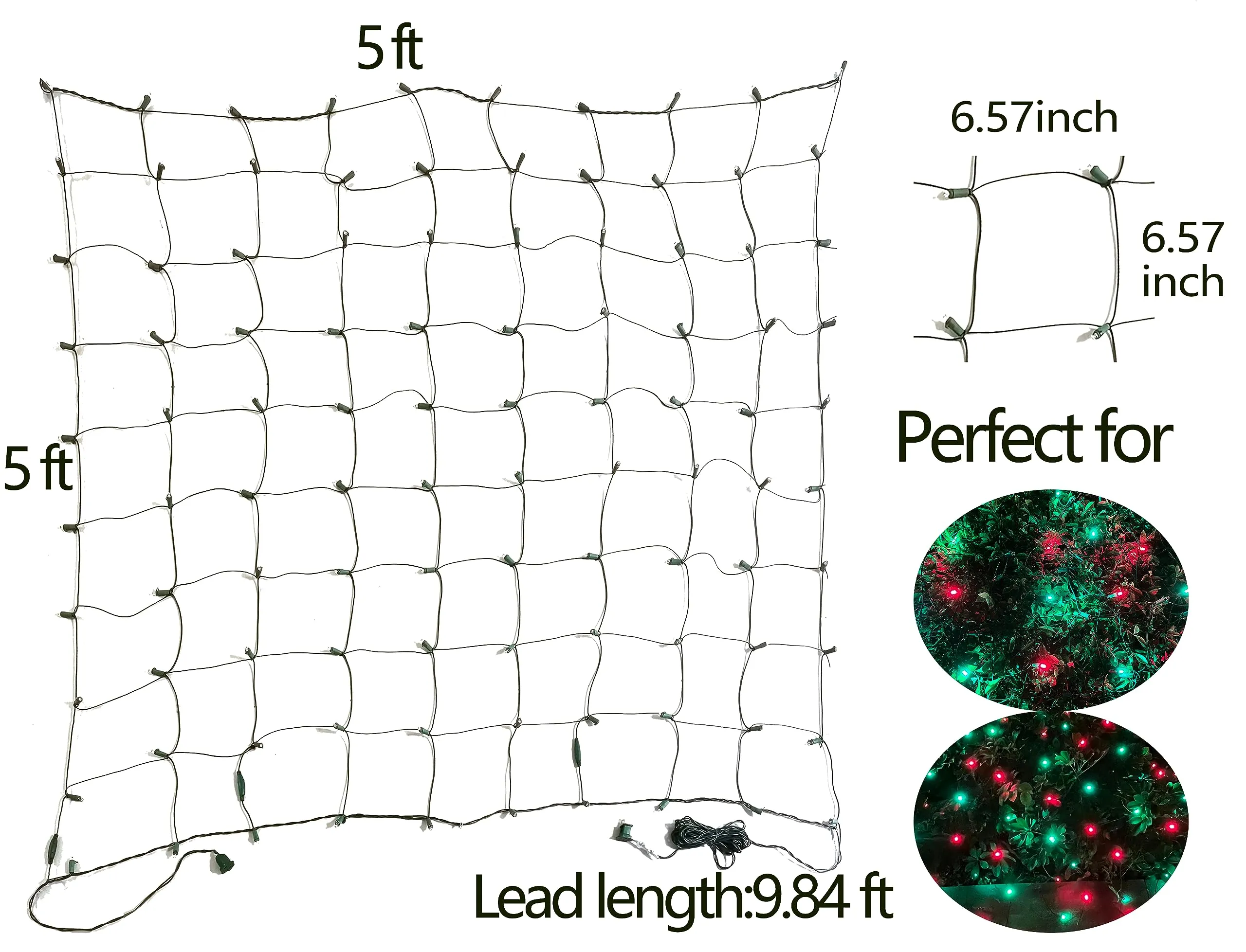 HISHINY LED Christmas Net Lights Outdoor Christmas Decorations Lights 5ftx5ft 100LED Green Wire, Connectable Bush Mesh Net Lights String for Halloween Christmas Party,Shrub,Yard,Tree（Red&Green）