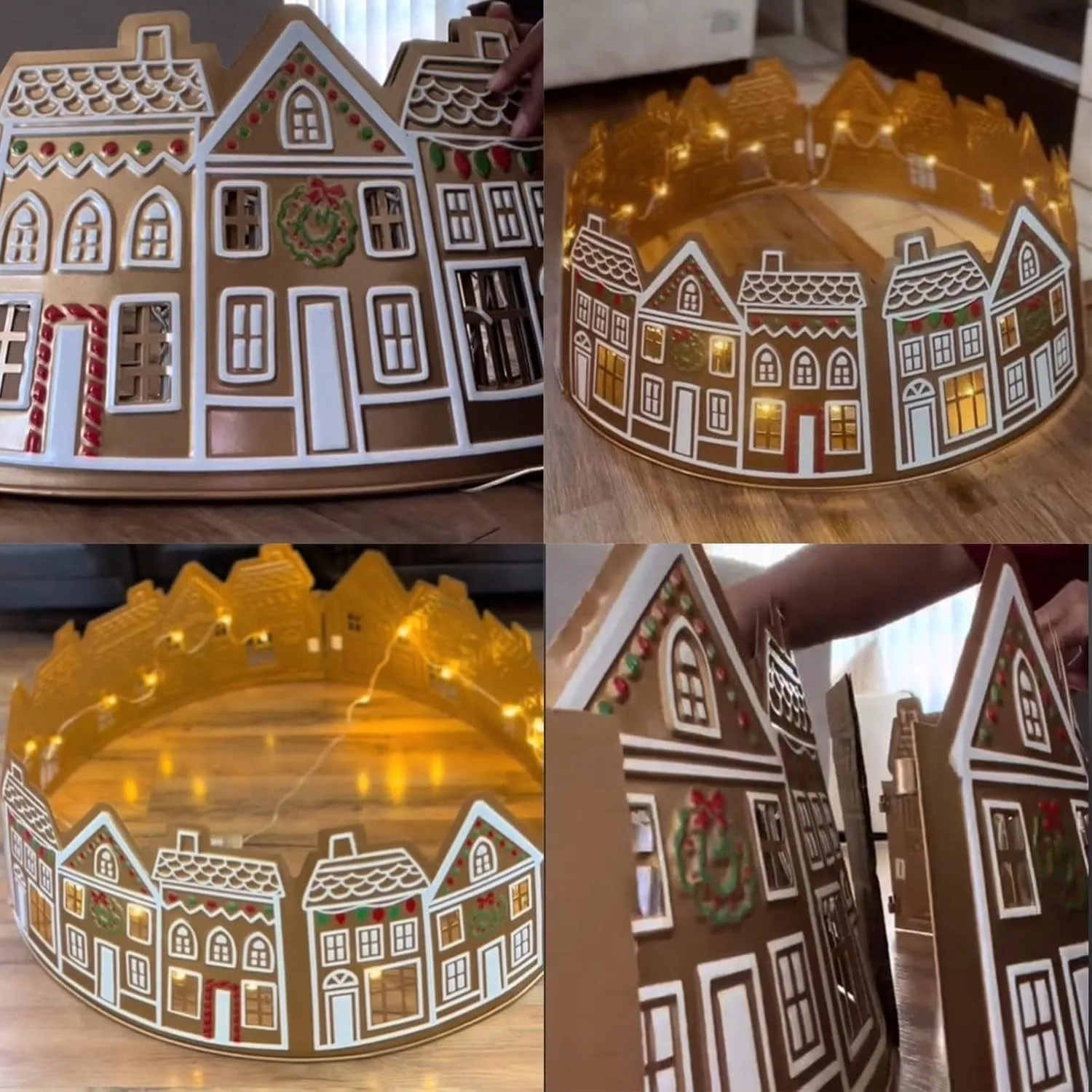 MEUDQU Gingerbread House Christmas Tree Collar LED Christmas Tree Collar Suitable