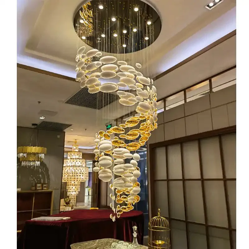 Modern Artistic Unique Golden Dragon Egg Pendant Ceiling Light Fixture for Staircase/ Sales Center/ Hotel