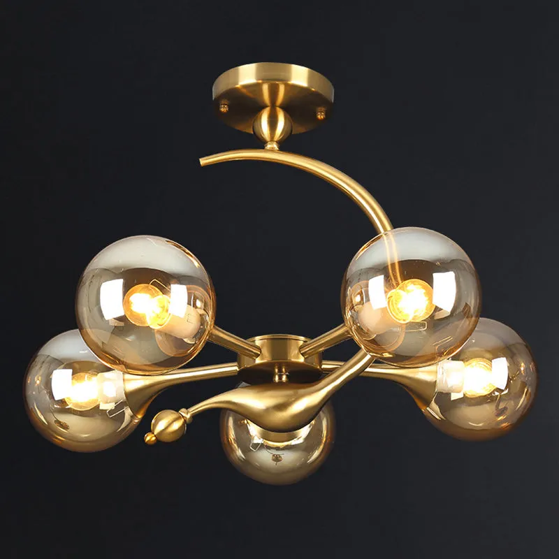 Modern Glass Chandelier Light with Brass Finish for Living Room