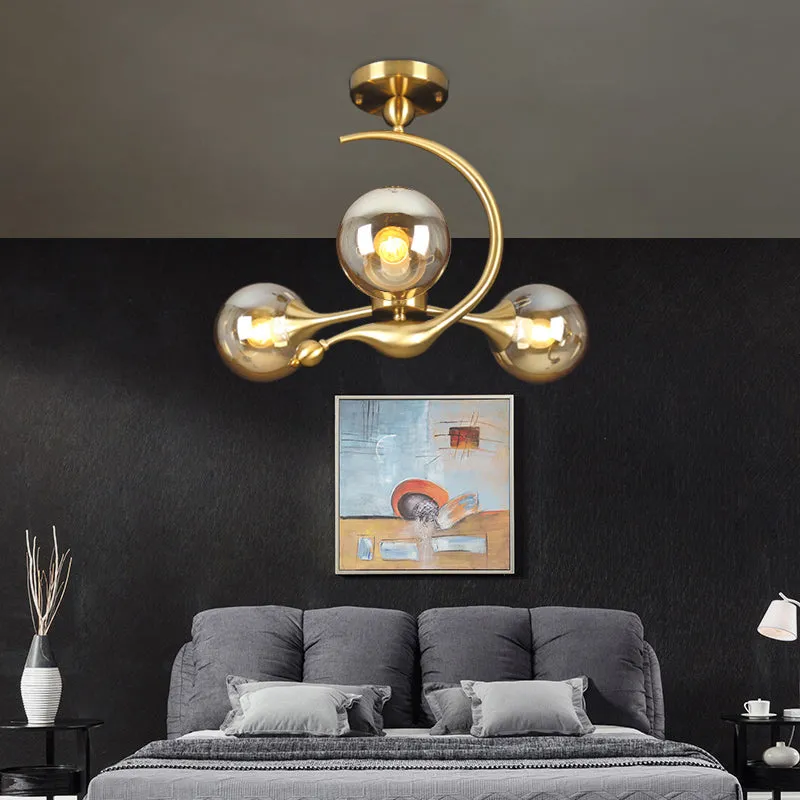 Modern Glass Chandelier Light with Brass Finish for Living Room