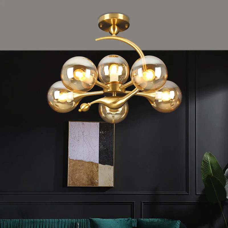 Modern Glass Chandelier Light with Brass Finish for Living Room