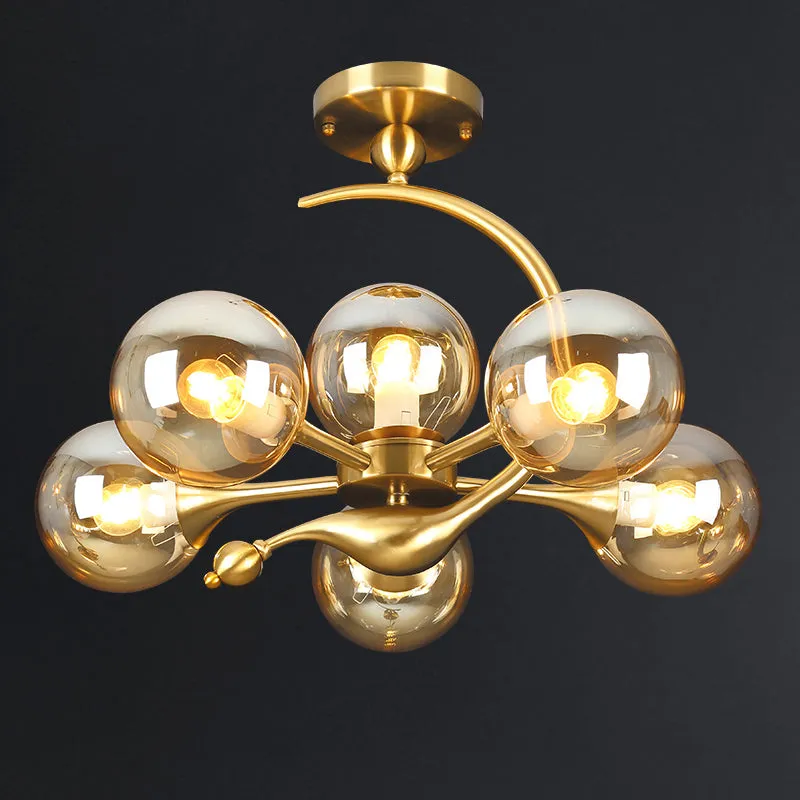 Modern Glass Chandelier Light with Brass Finish for Living Room