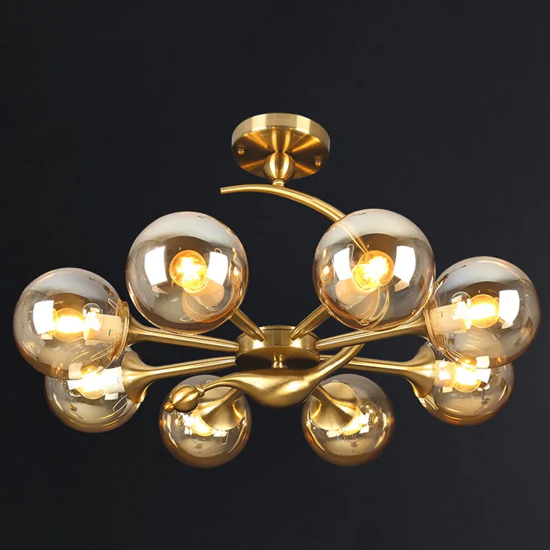 Modern Glass Chandelier Light with Brass Finish for Living Room