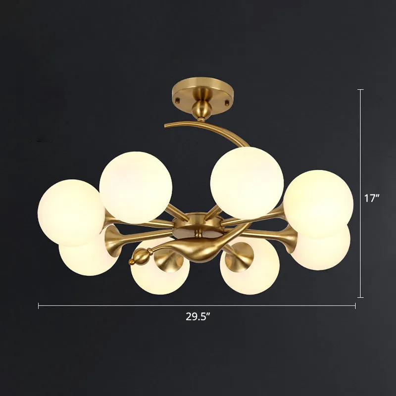 Modern Glass Chandelier Light with Brass Finish for Living Room