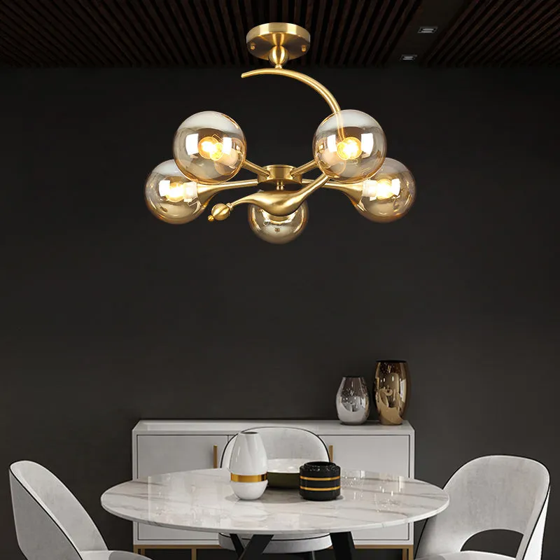 Modern Glass Chandelier Light with Brass Finish for Living Room