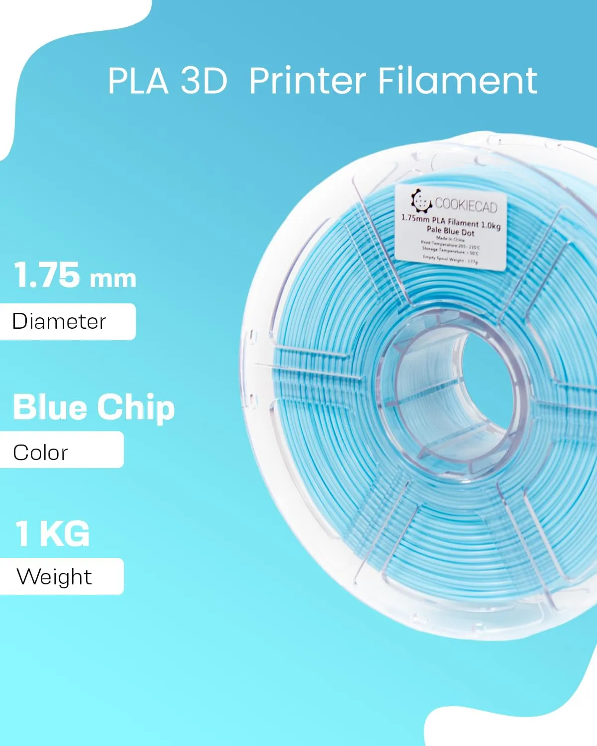 Pale Blue Dot PLA 3D Printer Filament, Pastel PLA Filament, 1.75Mm, 1Kg, Jam-Free 3D Filament