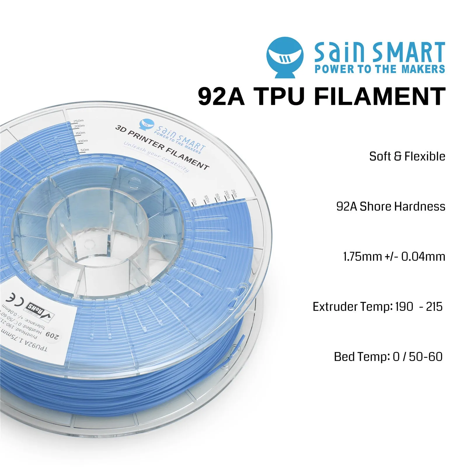 Pastel Color, 1.75mm 92A Flexible TPU Filament, 1KG