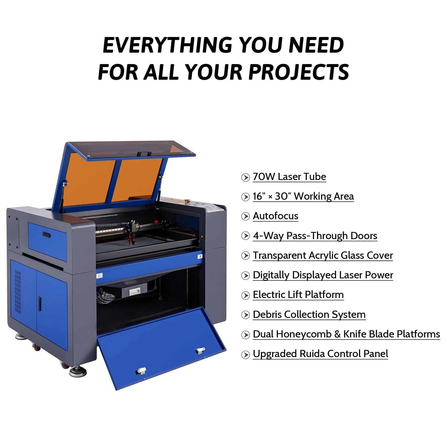 Pre-Owned AF1630-70 - 70W CO2 Laser Engraver Cutting Machine with 16” x 30” Working Area (with Auto Focus)