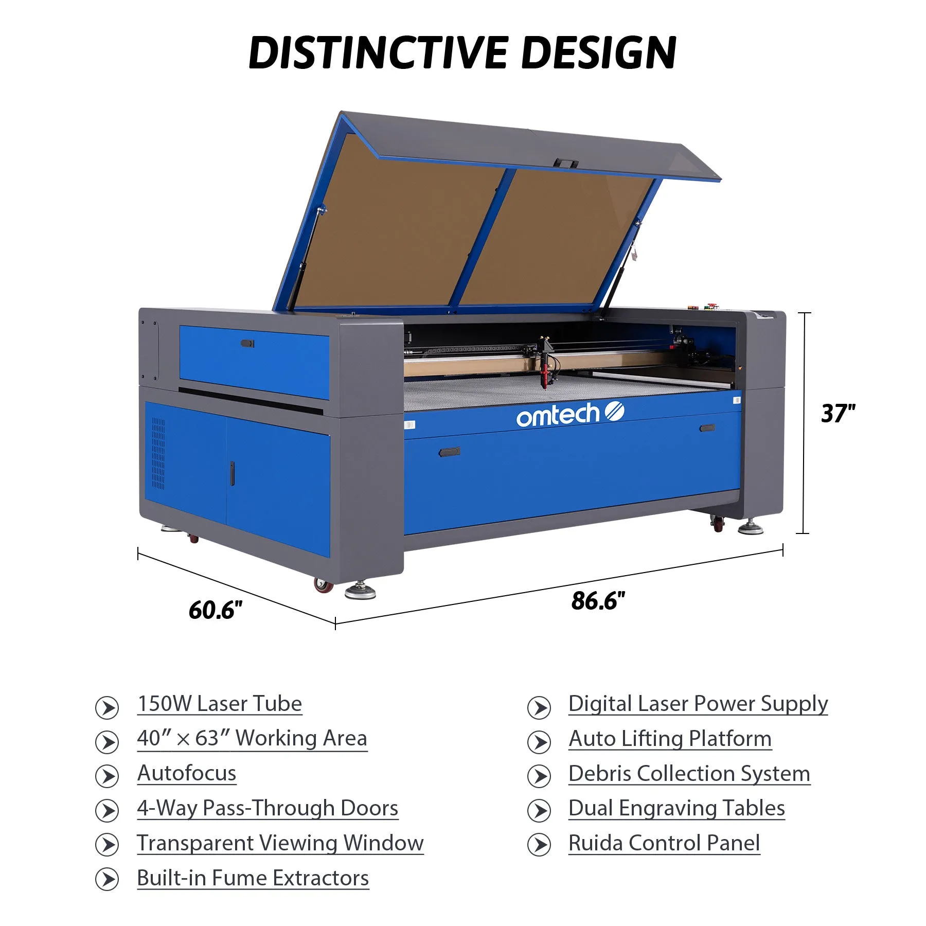 Pre-Owned AF4063-150 - 150W CO2 Laser Engraver Cutting Machine with 40” x 63” Working Area (with Auto Focus)