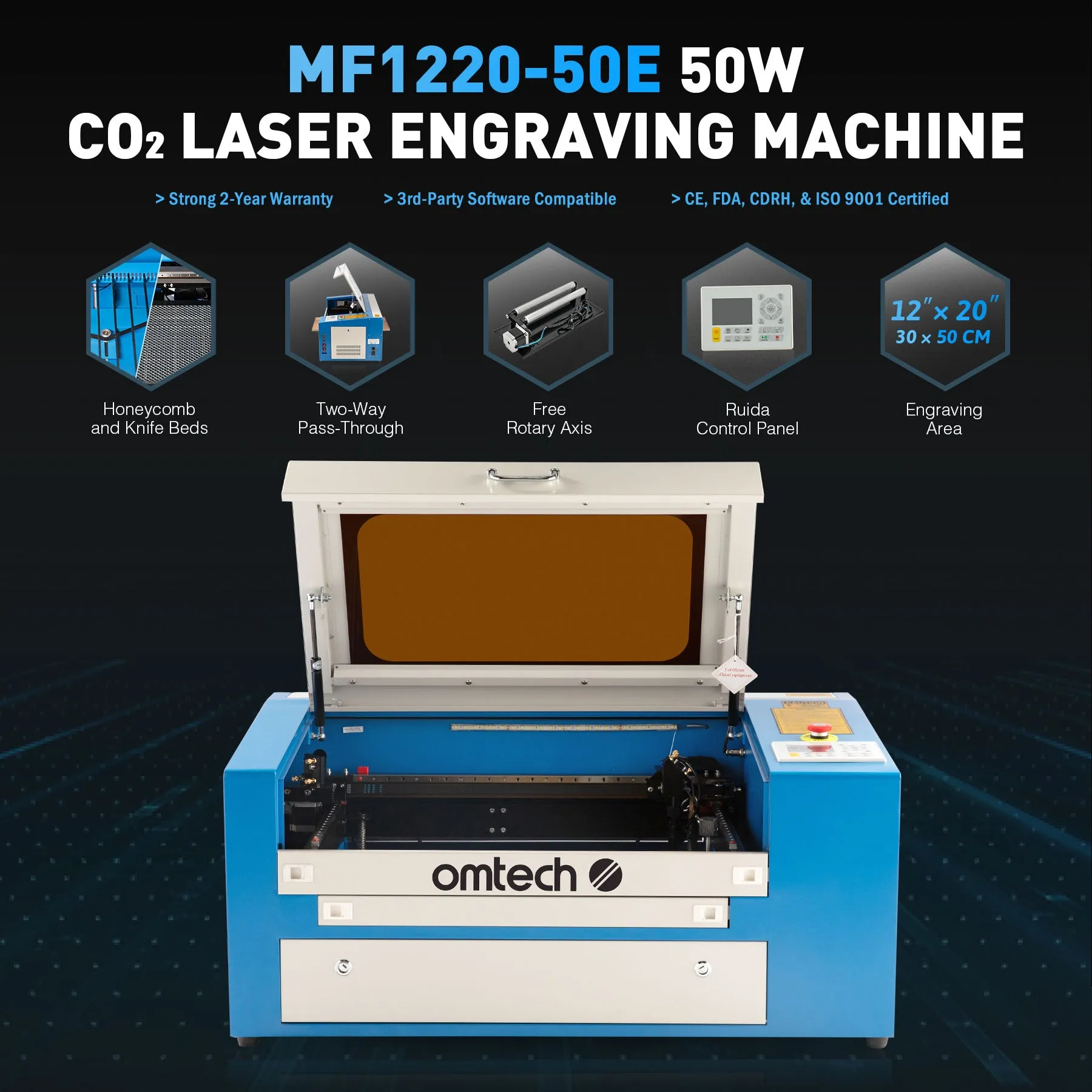 Pre-Owned MF1220-50E - 50W CO2 Laser Engraver Cutting Machine with 12” x 20” Working Area