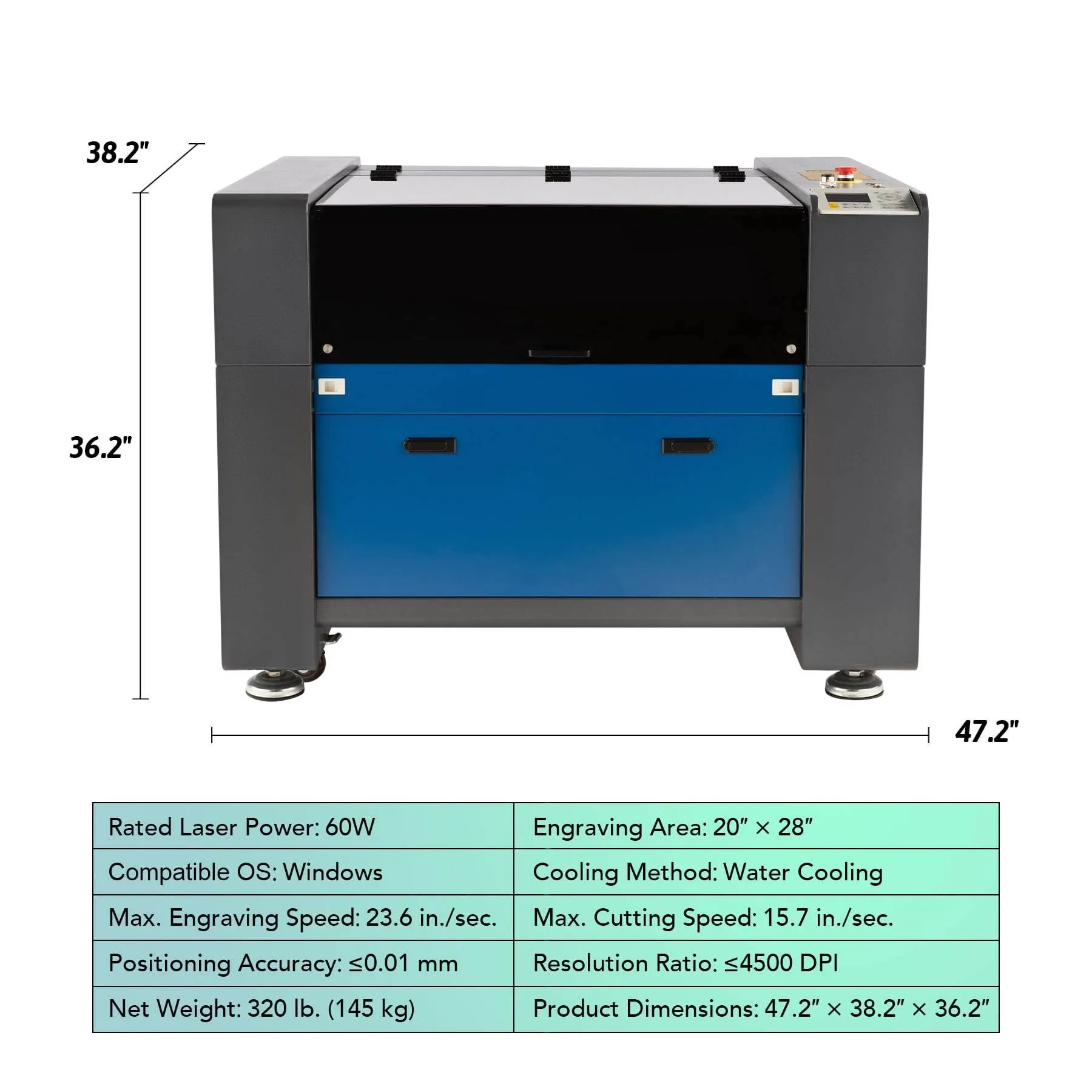 Pre-Owned ZF2028-60 - 60W CO2 Laser Engraver Cutting Machine with 20” x 28” Working Area with Digital Laser Power Supply (Motorized Z)