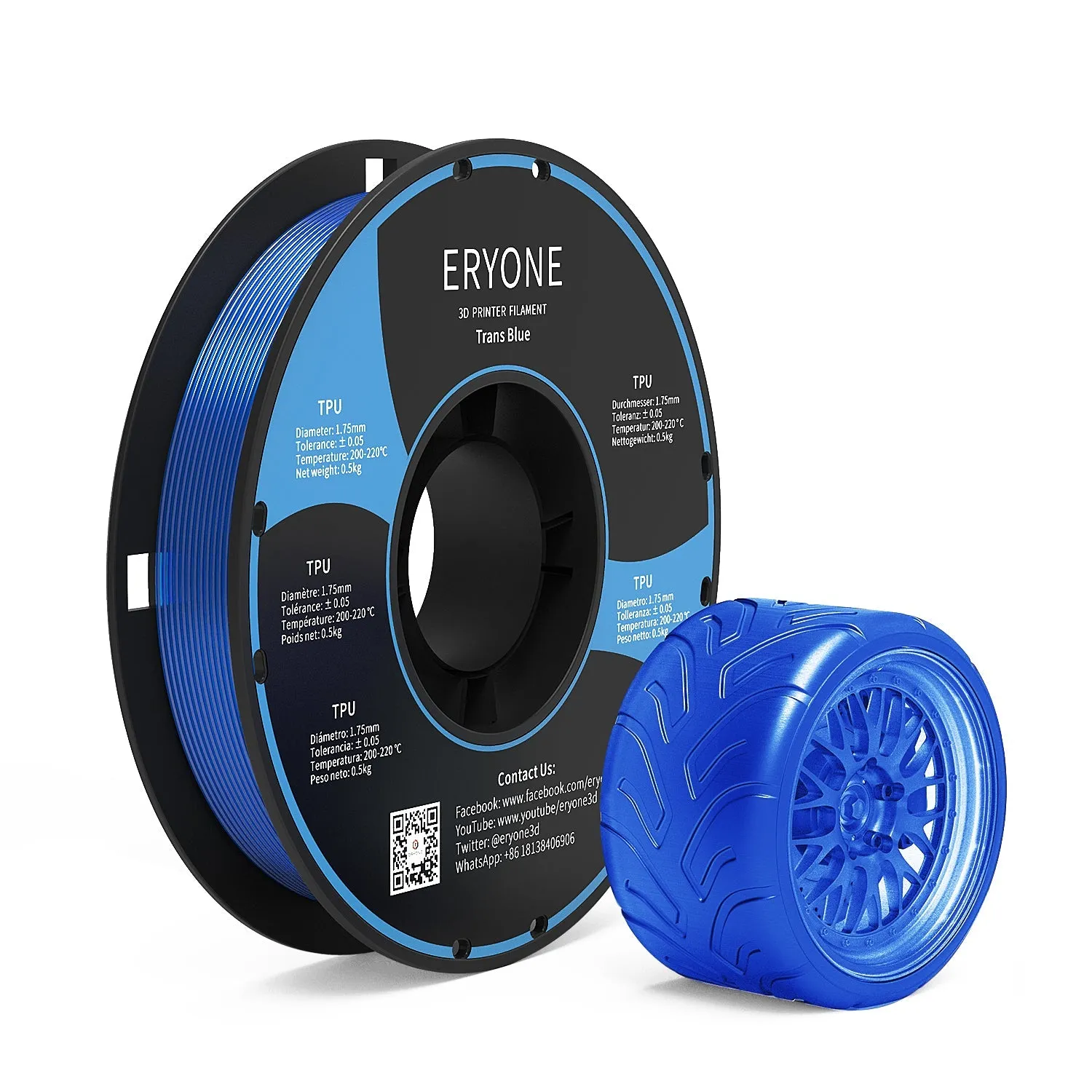 Pre-Sale- ERYONE TPU 3D Filament 0.5kg  FREE SHIPPING(MOQ:20 rolls,can mix color)