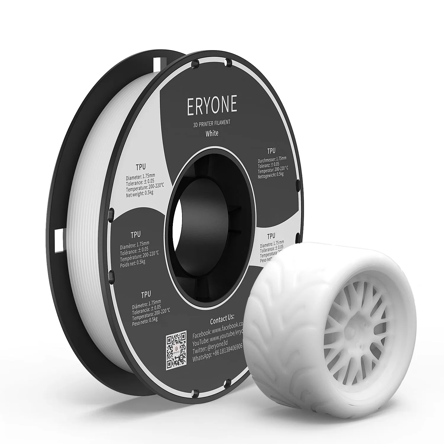 Pre-Sale- ERYONE TPU 3D Filament 0.5kg  FREE SHIPPING(MOQ:20 rolls,can mix color)