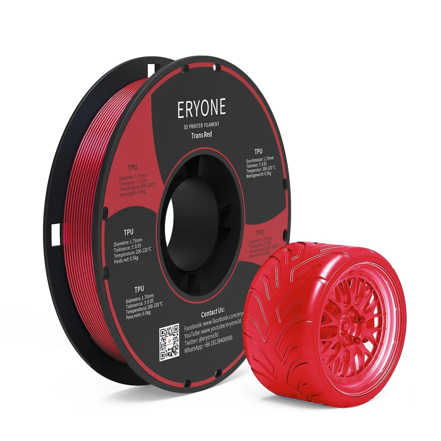 Pre-Sale- ERYONE TPU 3D Filament 0.5kg  FREE SHIPPING(MOQ:20 rolls,can mix color)