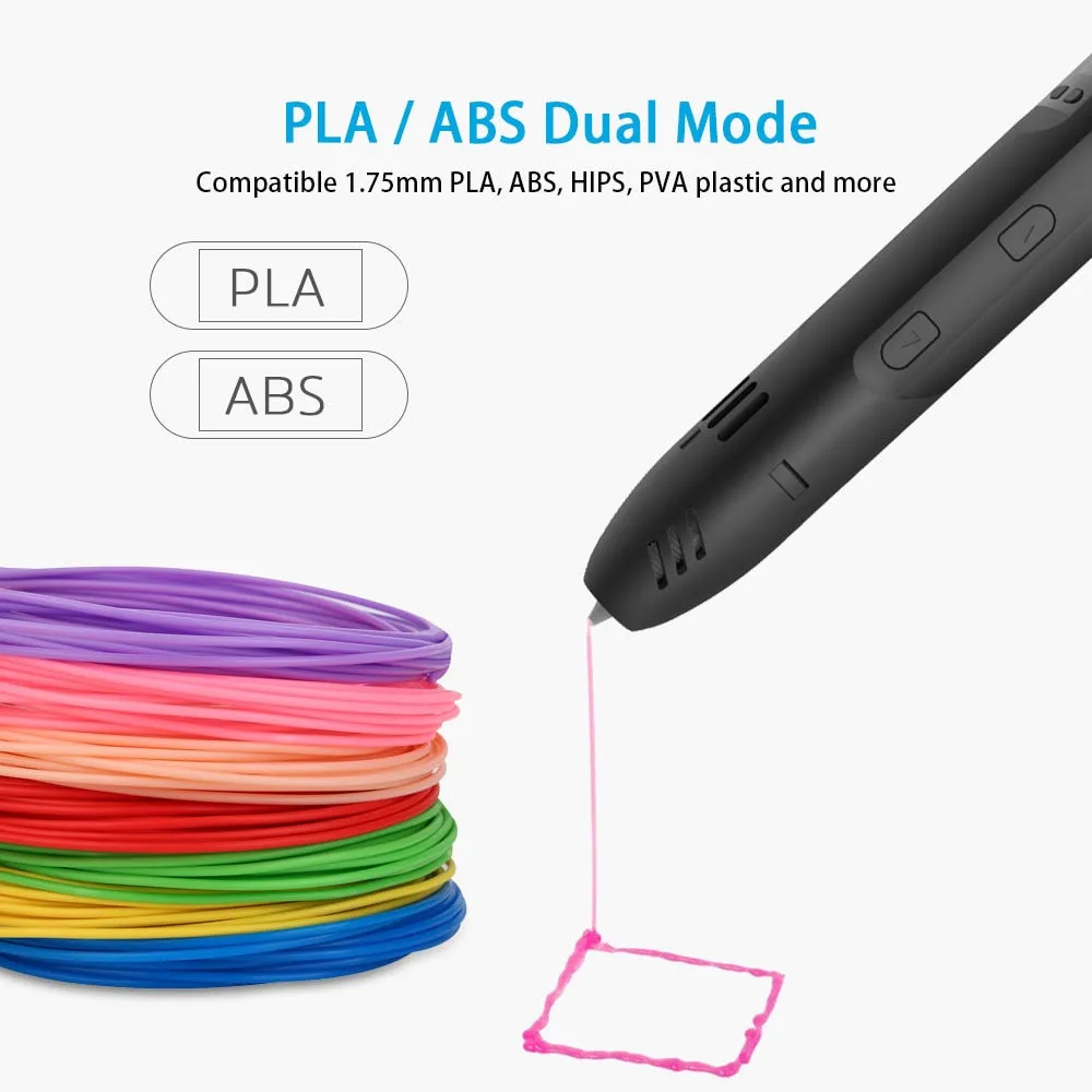 QCREATE ABS/PLA dual mode 3D Printing Pen LCD display 3Doodler Scribble Pen Speed Temperature adjustable free 10M PLA filament