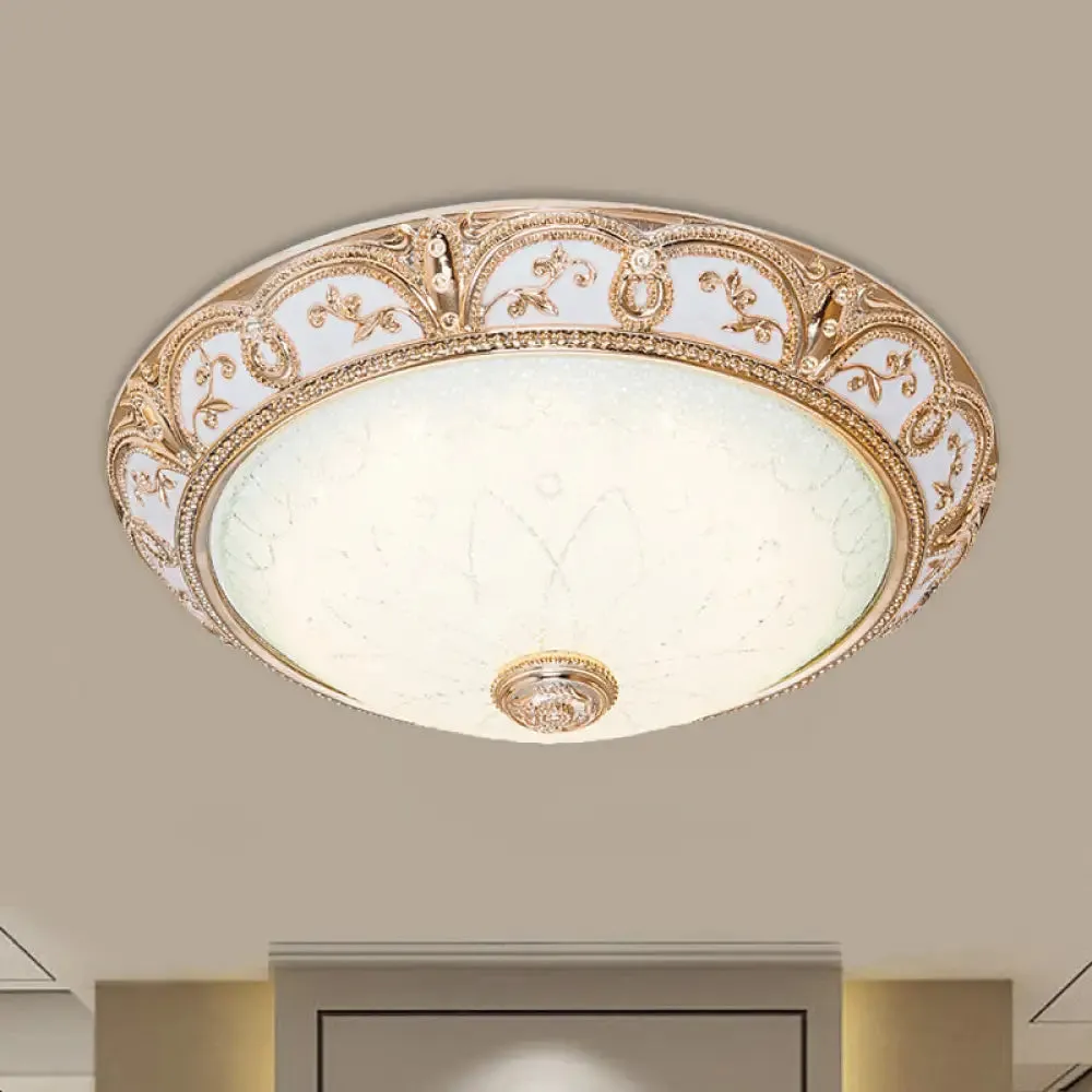 Scalloped Flushmount Cream Glass LED Ceiling Light, Antiqued Cutouts, Gold Finish - Sizes 14"/16"/19.5