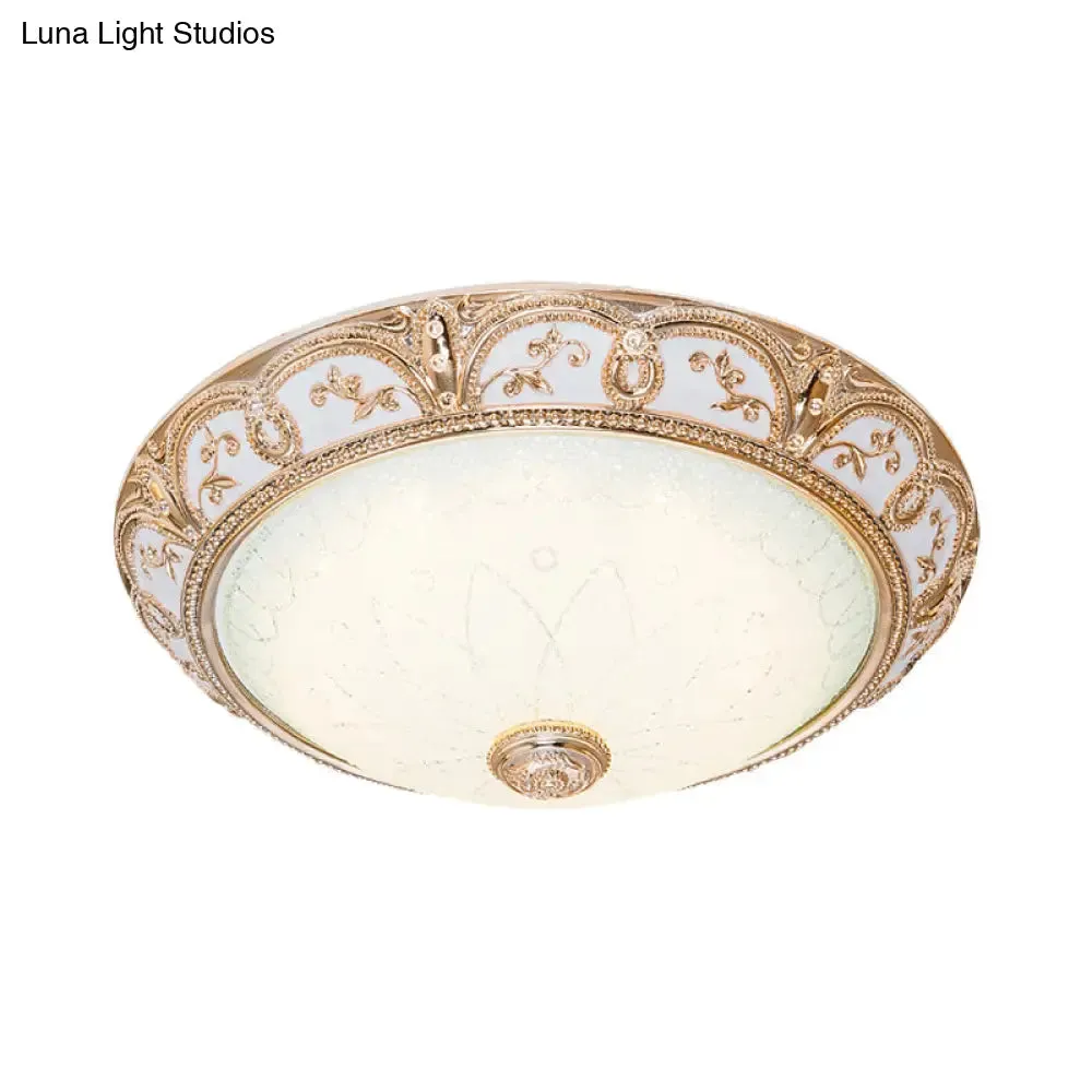 Scalloped Flushmount Cream Glass LED Ceiling Light, Antiqued Cutouts, Gold Finish - Sizes 14"/16"/19.5