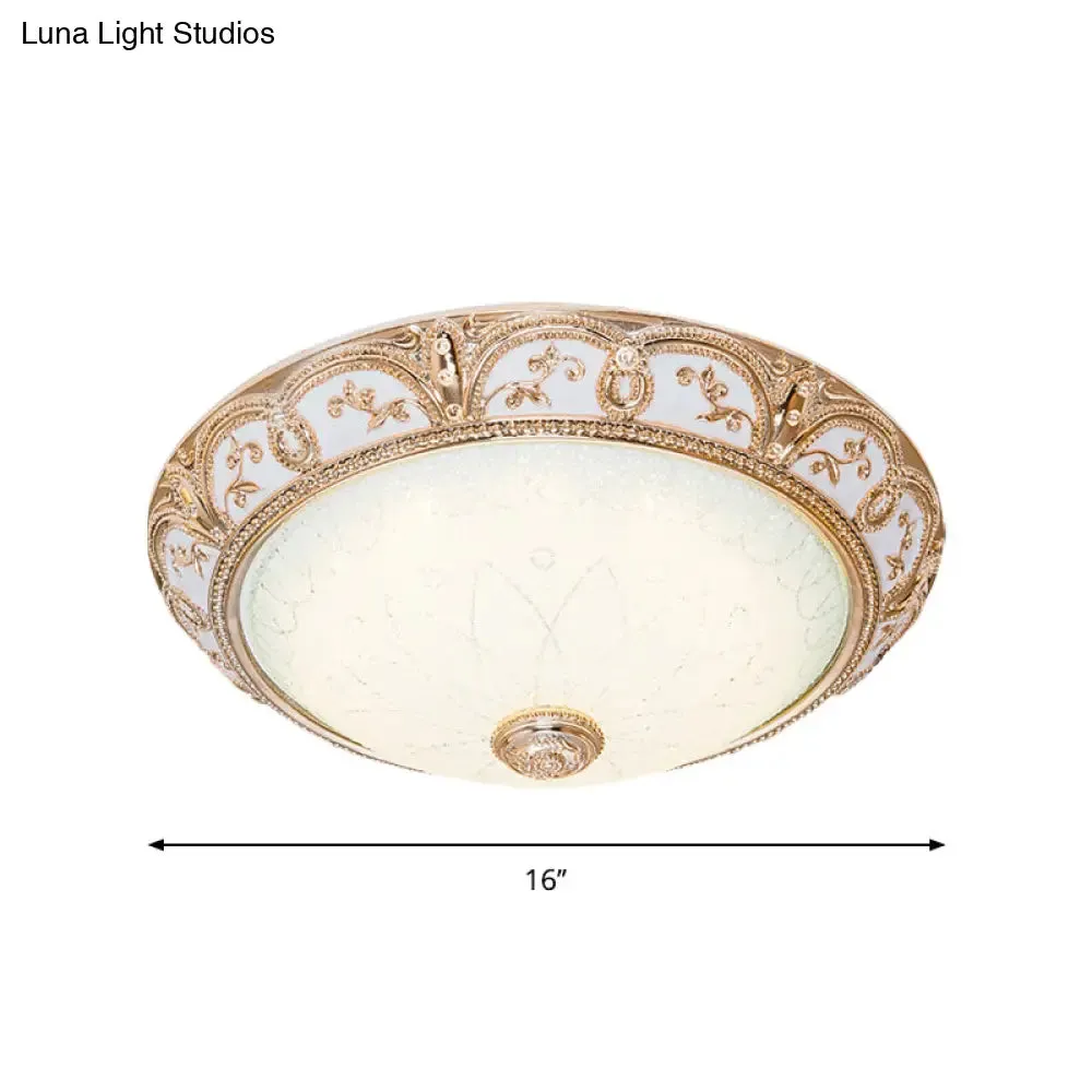 Scalloped Flushmount Cream Glass LED Ceiling Light, Antiqued Cutouts, Gold Finish - Sizes 14"/16"/19.5